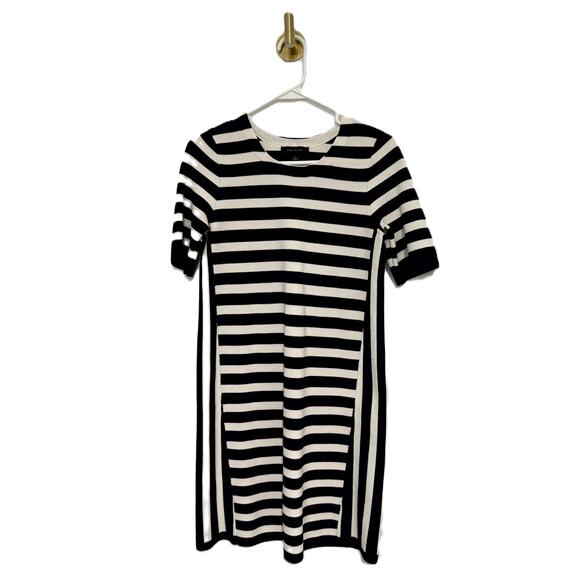 Ann Taylor Petite Dress S Black & White Stripe Knit Short Sleeve Crew Neck - Picture 4 of 11